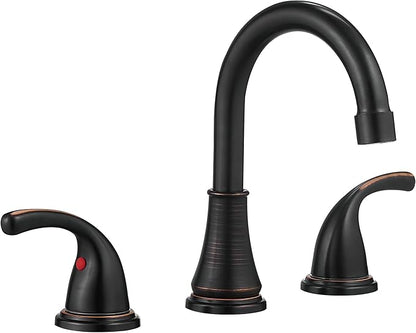 Bathroom Faucet 3 Holes, 8 Inch Widespread Faucet 2 Handle Bathroom Sinks Faucets Lead-Free Oil Rubbed Bronze Bath Sinks Faucets with Pop-up Drain Stopper and Supply Hoses