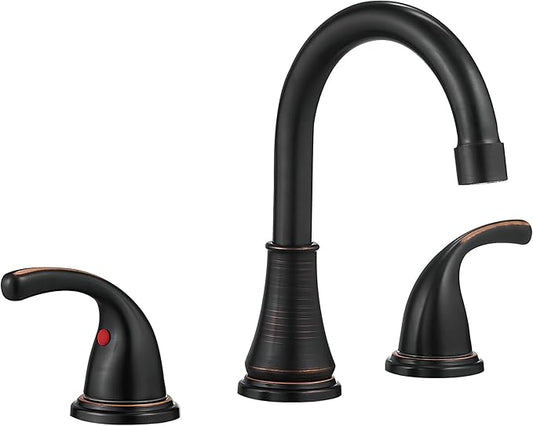 Bathroom Faucet 3 Holes, 8 Inch Widespread Faucet 2 Handle Bathroom Sinks Faucets Lead-Free Oil Rubbed Bronze Bath Sinks Faucets with Pop-up Drain Stopper and Supply Hoses