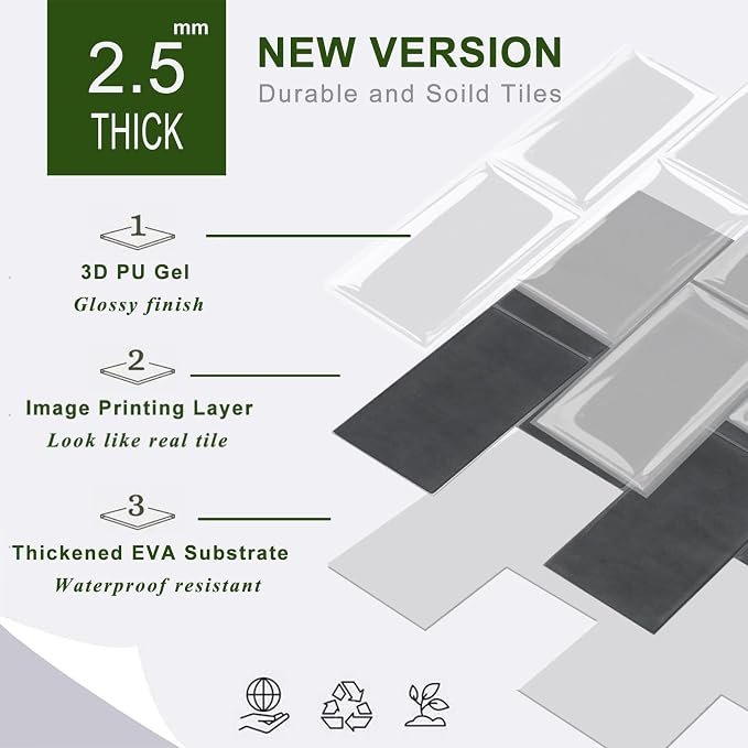 STICKGOO 10-Sheet Subway Tile Peel and Stick Backsplash, Self Adhesive Vinyl Wall Tiles, Stick on Backsplash for Kitchen and Bathroom(Thicker Design)