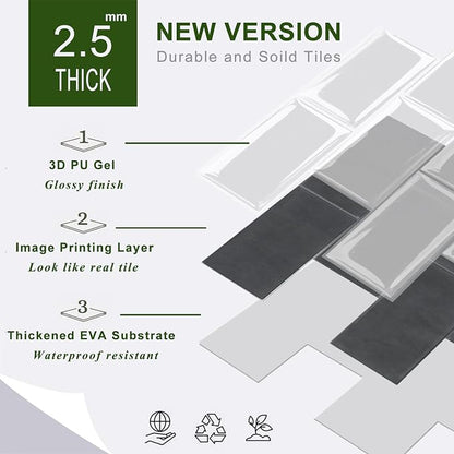 STICKGOO 10-Sheet Subway Tile Peel and Stick Backsplash, Self Adhesive Vinyl Wall Tiles, Stick on Backsplash for Kitchen and Bathroom(Thicker Design)