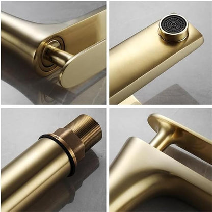 Bathroom Faucet Brushed Gold Brass Basin Cold and Hot Water Mixer Sink Tap-Black Tall(Brushed Gold Tall)