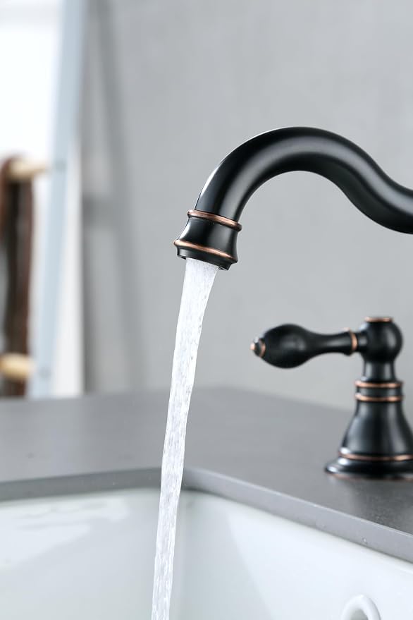 Two Handle Bathroom Sink Faucet Oil Rubbed Bronze 3 Hole Bathroom Faucet with Pop up Drain, 8 Inch Widespread Bathroom Faucet,High Arc Lavatory Faucet,F-8303-ORB