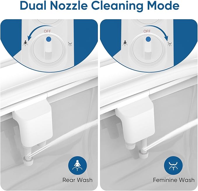 Filtered Bidet Attachment for Toilet Seat, Suitable for Most Toilet Tank, Ultra-Slim Non-Electric Bidet Sprayer，Adjustable Water Pressure，Dual Nozzle Front/Rear Cleaning (White)