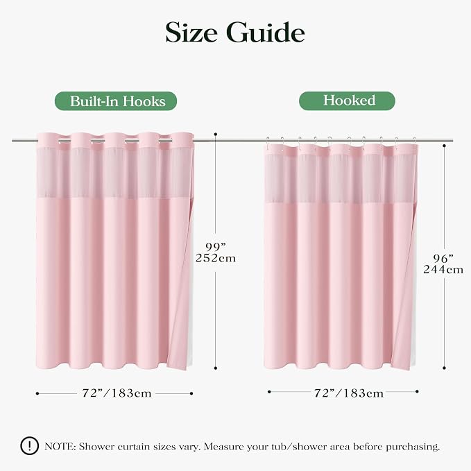 Pink Hook Free Waffle Shower Curtain & Snap-in Fabric Liner,72x99 | Less Time to install, 3 in 1 Fabric Shower Curtain and Liner Set with Magnets, Extra Long, Shower Curtains for Bathroom
