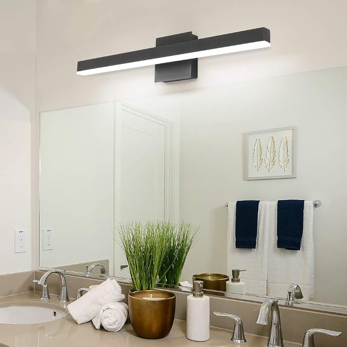 Aipsun 23.6 inch Modern Black Vanity Light LED Bathroom Vanity Light Fixtures Black Wall Light for Bathroom (White Light)