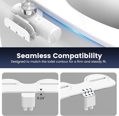 FEELSO Bidet Attachment for Toilet with Filter, Bidet Toilet Seat with Self-Cleaning Dual Nozzle (Frontal/Rear Wash), Ultra-Slim & Non-Electric Bidet Sprayer for Hard Water, Adjustable Water Pressure