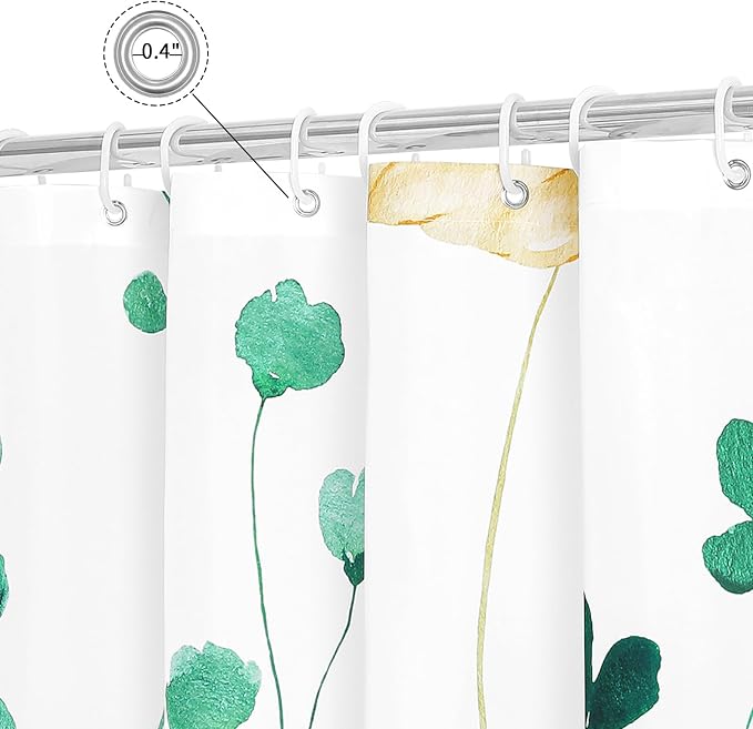 Mint Green Beige Watercolor Floral Fabric Shower Curtain, 72x72 | Waterproof Fabric, Modern Minimalist Floral Print, Machine Washable, Rustproof Grommets, for Bathroom