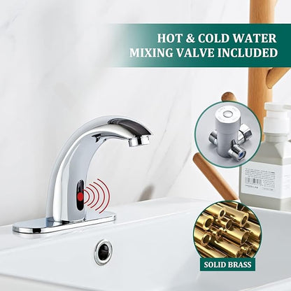 Chrome Touchless Bathroom Sink Faucet - Automatic Sensor Faucet - Dual Power Supply 110V AC or Battery Operated for Commercial