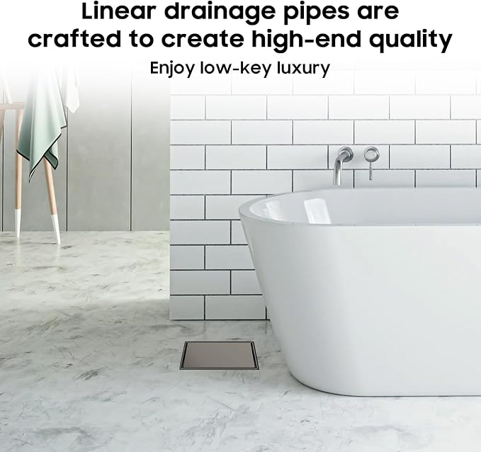 DLONE® Shower Drain | 6 Inch Gun Gray with Tile Insert Panel | Square Shower Drain, with Hair Catcher, Shower Floor Drain Fits Bathroom & Balcony etc