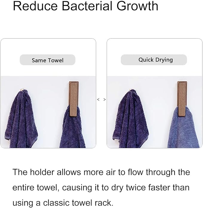 Wood Towel Hooks -Set of 2 Self Adhesive Vintage Towel Holder Wooden Wall Mounted Towel Racks for Bathroom and Kitchen Home Decor- Quick Drying, Firmly Holds Towel(Walnut)