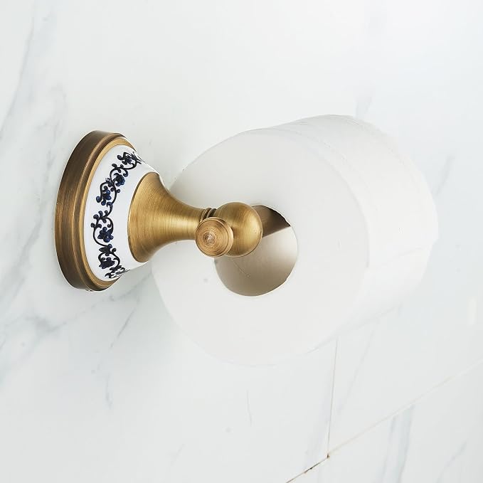 Toilet Paper Holder, Bathroom Toilet Paper Roll Holder Antique Bronze Brass Wall Mounted Bathroom Hardware Accessories,Porcelain Design