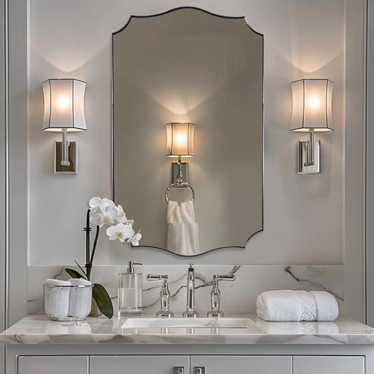 ANDY STAR 24x40 Inch Brushed Nickel Mirror, Unique Rectangle Bathroom Mirror, Large Decorative Mirror in Rust-Proof Stainless Steel 1" Frame, Modern Wavy Frame Design, Vertically/Horizontally