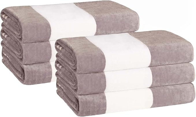 Superior Cotton Striped Beach Towels, Colorful Towels for Adult, Kid, Pool, Swimming, Sand, Travel, Large Oversized, Absorbent, Fast Drying, Bath Basics, Cabana Collection, Set of 6, Light Grey