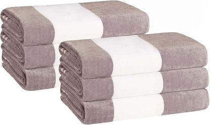 Superior Cotton Striped Beach Towels, Colorful Towels for Adult, Kid, Pool, Swimming, Sand, Travel, Large Oversized, Absorbent, Fast Drying, Bath Basics, Cabana Collection, Set of 6, Light Grey