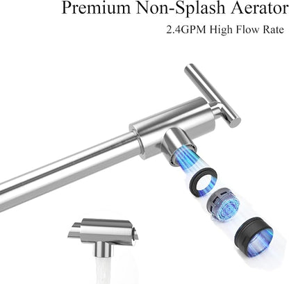 Faucets with Wall Mount Double Joint Swing Arms - Leak Free Design with High-Flow Aerators - Retractable & Folding for Space Saving