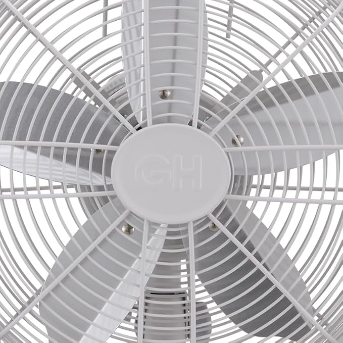 Good Housekeeping 92602 All-Metal 12" Retro Desk Office Table Fan with Wide Oscillation, 3-Speed Settings & Carrying Handle, Matte White