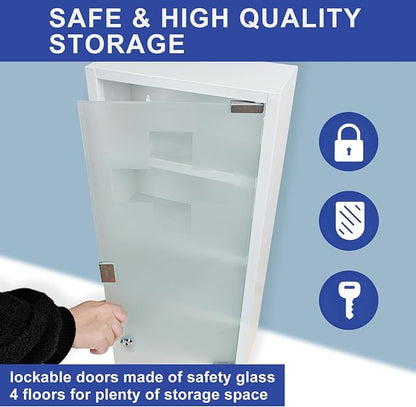 Locking Stainless Steel Medicine Cabinet, 4 Tier Wall Mounted Storage Cabinet, Durable Stainless Steel, Surface or Flush Mount, Ideal for Home, Office or First Aid, 10.6 * 4.7 * 22.4