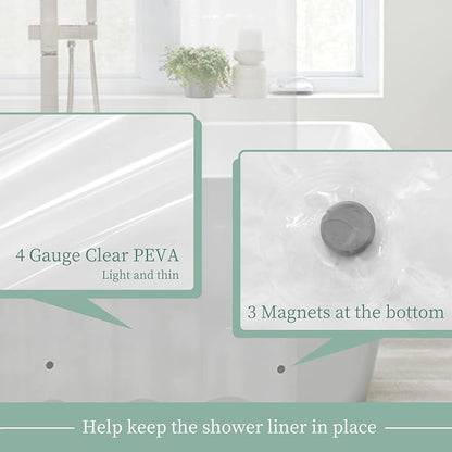 Mrs Awesome Clear Shower Curtain Liner with 3 Magnets, 69x70 Premium Flexible Sturdy Plastic Shower Curtain for Bathroom Lightweight, Waterproof, Clear