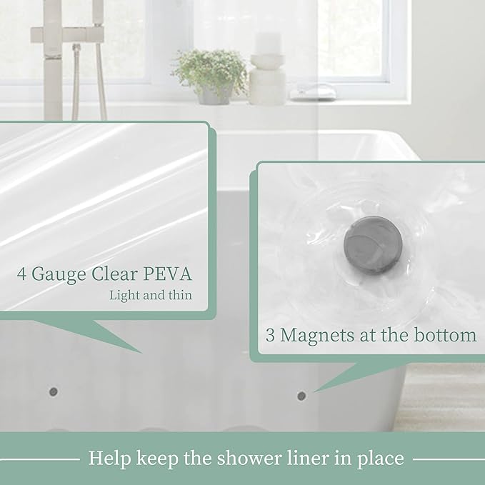 Mrs Awesome Clear Shower Curtain Liner with 3 Magnets, 72x72 | 12 Rustproof Grommets, Premium Flexible Sturdy Plastic Shower Curtain for Bathroom Lightweight, Waterproof,72W x 72H