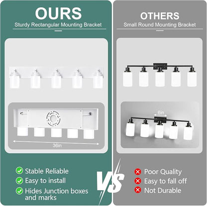IZORRO Bathroom Vanity Light Fixture, 5-Light 36 Inch White Bathroom Light Fixtures Over Mirror, with White Glass Shade, Modern Farmhouse Vanity Lights, Rustic Restroom Lighting Fixtures