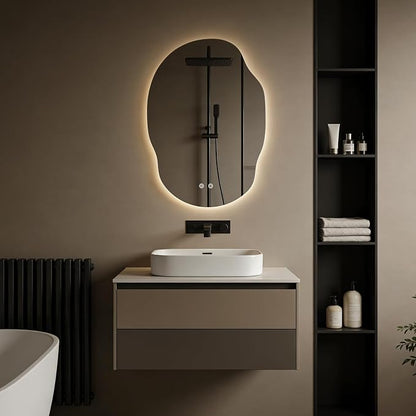 Asymmetrical Bathroom Mirror with Lights, Irregular LED Backlit Vanity Mirror, 31" H x 22" W, Anti-Fog, Dimmable Lighting with 3 Color Temp, Memory, Hardwired, Vertical or Horizontal Mount