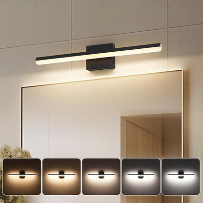LED Modern Bathroom Vanity Light Fixtures 24 inch Dimmable 5CCT 18W Bathroom Light Over Mirror Black Wall Lighting Fixtures for Mirror 110V AC ETL Certificated