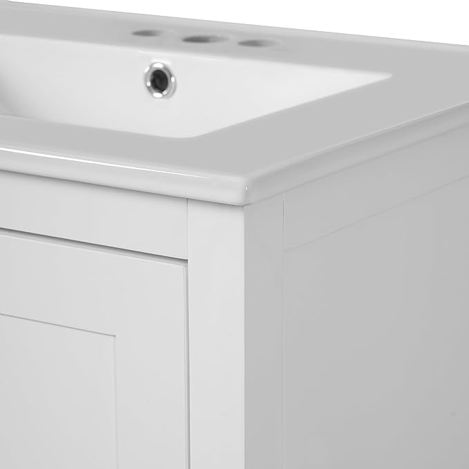 Favfurish 48" Bathroom Vanity with Ceramic Double Sink, Undermount Double Basin Vanity Set w/2 Divided Drawers and 4 Double-Layer Soft Close Doors & Built-in Shelf, Freestanding Storage Cabinet,White