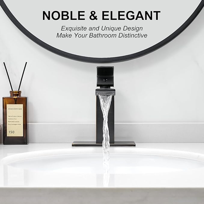 RUMOSE Oil Rubbed Bronze Bathroom Faucets Set with Pop Up Drain Single Handle Bathroom Sink Faucet 1 & 3 Hole Waterfall Spout Vanity Faucet Kit with Deck Plate Lavatory Basin Faucet, Stainless Steel