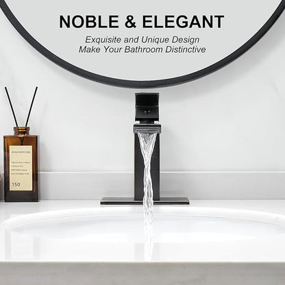 RUMOSE Oil Rubbed Bronze Bathroom Faucets Set with Pop Up Drain Single Handle Bathroom Sink Faucet 1 & 3 Hole Waterfall Spout Vanity Faucet Kit with Deck Plate Lavatory Basin Faucet, Stainless Steel