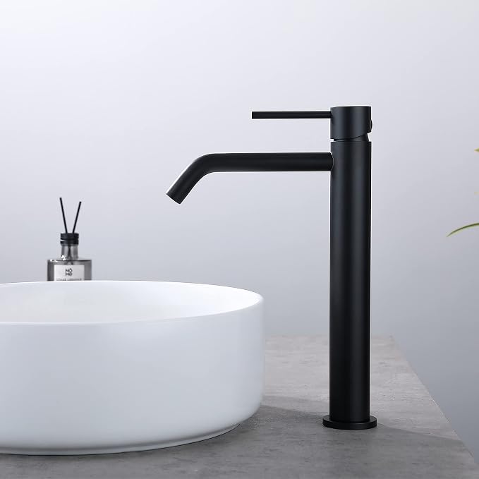 Black Vessel Sink Faucet with Drain Assembly and cUPC Supply Lines, JXMMP Stainless Steel Matte Black Faucets for Bathroom Sink, Tall Bathroom Faucet JXM1001BK