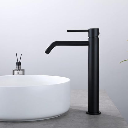 Black Vessel Sink Faucet with Drain Assembly and cUPC Supply Lines, JXMMP Stainless Steel Matte Black Faucets for Bathroom Sink, Tall Bathroom Faucet JXM1001BK