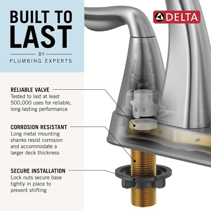 Delta Faucet Woodhurst Centerset Bathroom Faucet, Black 2-Handle Bathroom Faucet, Delta Bathroom Sink Faucet, Metal Push-Pop Drain Assembly, Matte Black 2532LF-BLMPU
