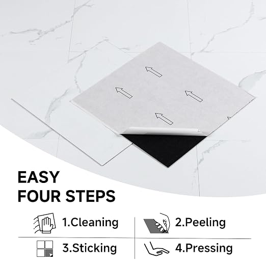 Peel and Stick Vinyl Floor Tiles | White Marble | 30 Tiles | Waterproof / DIY installation / Kitchen / Bathroom /RV /Living Room /Lobby /2.8m2