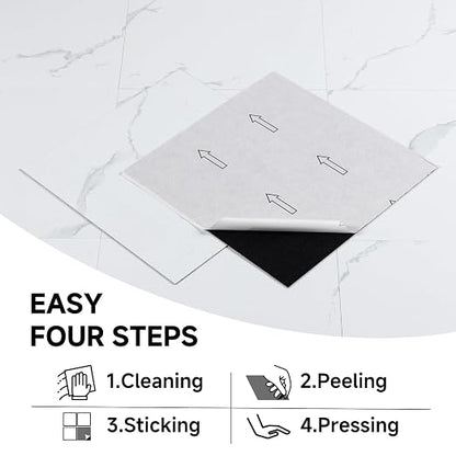 Peel and Stick Vinyl Floor Tiles | White Marble | 30 Tiles | Waterproof / DIY installation / Kitchen / Bathroom /RV /Living Room /Lobby /2.8m2