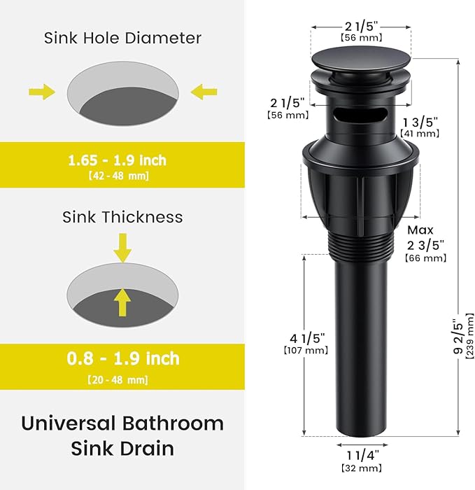 SHACO Black Single Hole Bathroom Faucet, Stainless Steel Single Handle Vanity Sink Faucet with Pop Up Drain and Supply Line, SC-YH1301B-SHBS