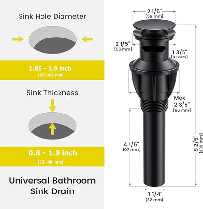 SHACO Black Single Hole Bathroom Faucet, Stainless Steel Single Handle Vanity Sink Faucet with Pop Up Drain and Supply Line, SC-YH1301B-SHBS