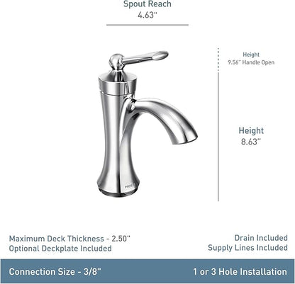 Moen Wynford Brushed Nickel One-Handle High-Arc Bathroom Faucet with Drain Assembly, 4500BN