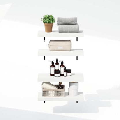 Furinno Tanna Floating Shelves for Wall Set of 4, 22-Inch Bathroom Wall Shelf, Wall Mounted Shelf, for Bathroom Organizers and Storage, Living Room, White Texture