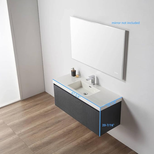 Blossom 48 Inch Bathroom Vanity with Sink | All Wood Wall Mounted Floating Bathroom Vanity Cabinet with Acrylic Sink, Soft-Close Drawer, Modern Minimalist Design Vanities (Night Blue Finish)