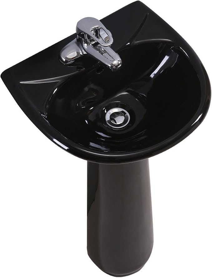 Renovators Supply Manufacturing Ondine 16" W x 34" H x 14.5" Proj. Glossy Black Pedestal Sink, Vitreous China, with Overflow and 4 in. Centerset Faucet Holes