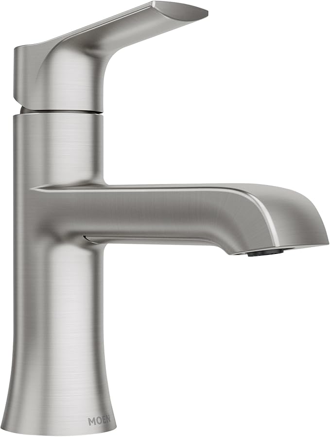 Moen LISO Spot Resist Brushed Nickel One-Handle Bathroom Faucet, One Hole Bathroom Sink Faucet with Optional Deck Plate and Push Down Drain, 84540SRN