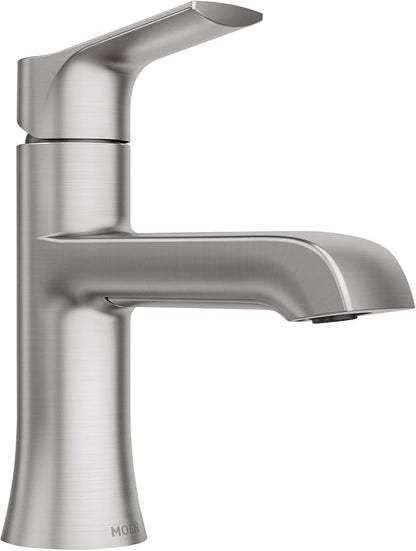 Moen LISO Spot Resist Brushed Nickel One-Handle Bathroom Faucet, One Hole Bathroom Sink Faucet with Optional Deck Plate and Push Down Drain, 84540SRN