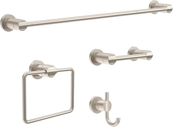 DELTA FAUCET NIC64-DN Nicoli 4-Piece Bath Hardware Set 18 to 24 in. Towel Bar, Toilet Paper Holder, Towel Ring, Towel Hook in Brushed Nickel