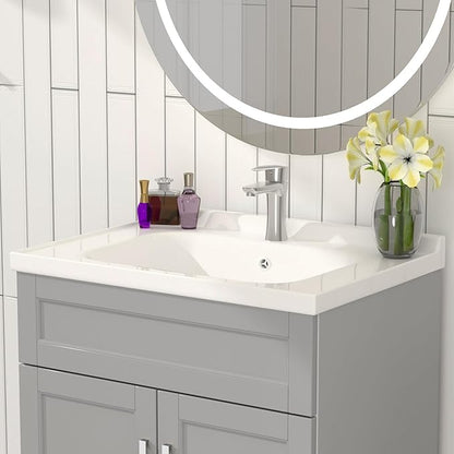 OLD CAPTAIN Double Door Bathroom Vanity with 24 Inch Sink, Quick Assembly Cabinet, White & Grey