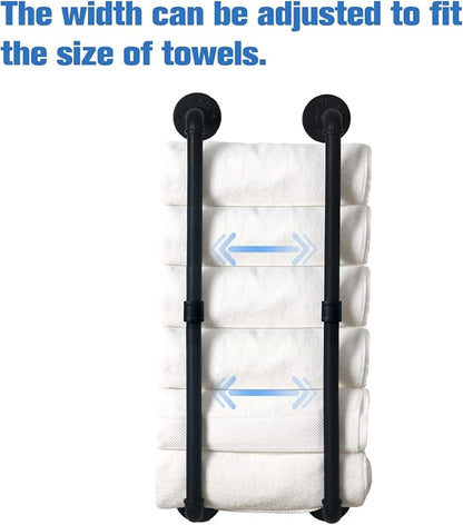 HouseAid Industrial Pipe Towel Rack, Farmhouse Bathroom Towel Storage Holder, Vintage Style Towel Organization, Wall Mounted, Matte Black