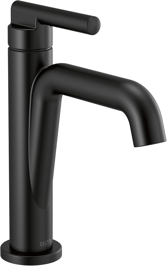 Delta Nicoli Matte Black Bathroom Faucet 1 Hole, Single Hole Bathroom Sink Faucet for Vanity, Push-Pop Drain Assembly, Matte Black 15849LF-BL
