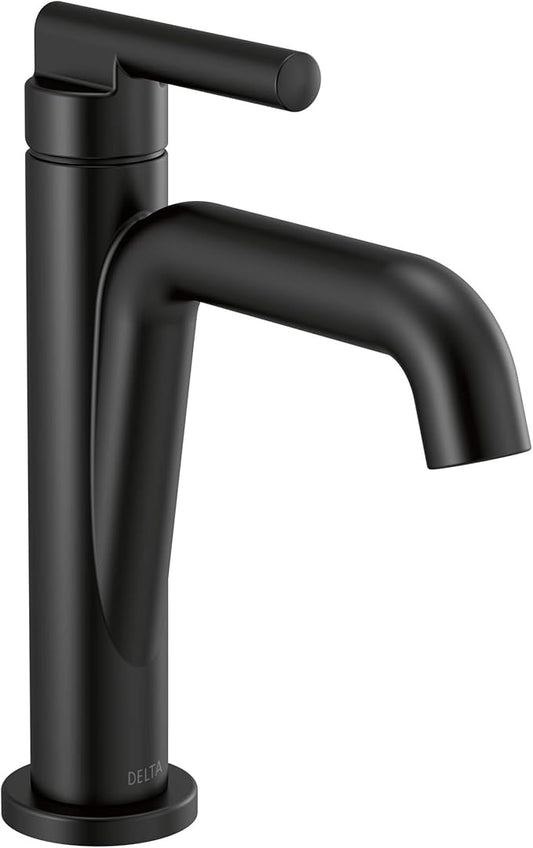 Delta Nicoli Matte Black Bathroom Faucet 1 Hole, Single Hole Bathroom Sink Faucet for Vanity, Push-Pop Drain Assembly, Matte Black 15849LF-BL