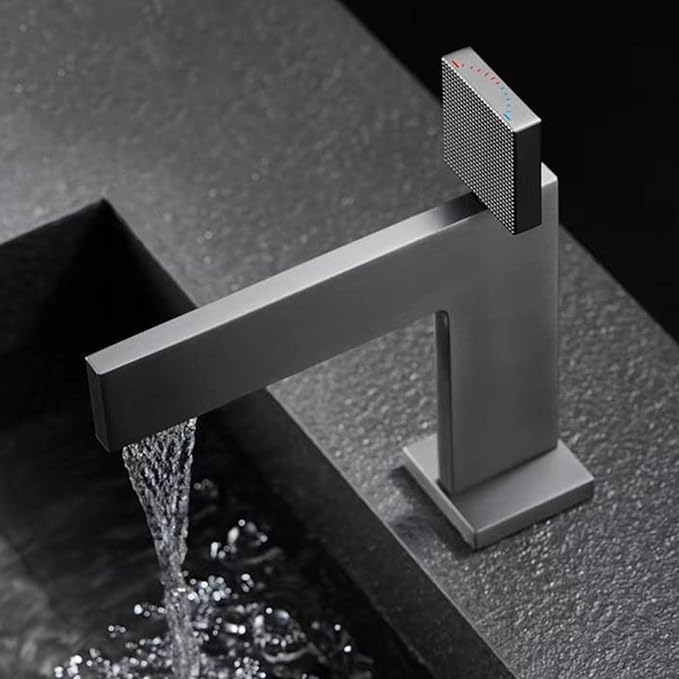 Bathroom Water Faucet Single Hole Waterfall Faucet for Bathroom Sink Single Handle Gun Gray