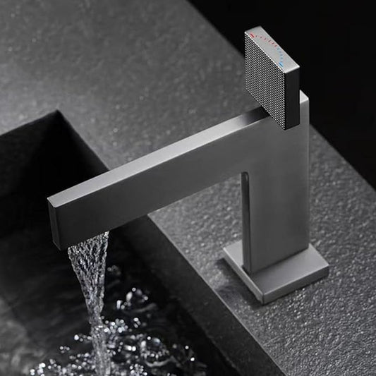 Bathroom Water Faucet Single Hole Waterfall Faucet for Bathroom Sink Single Handle Gun Gray