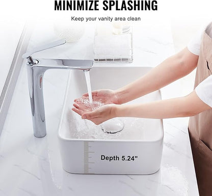 VEVOR Rectangle Vessel Sink, 16" x 12" Bathroom Vessel Sink Countertop, White Ceramic Bathroom Sinks Above Counter, Modern Style, Bright and Elegant, Well-Packaged for Bathroom, Hotel, Toilet, RV